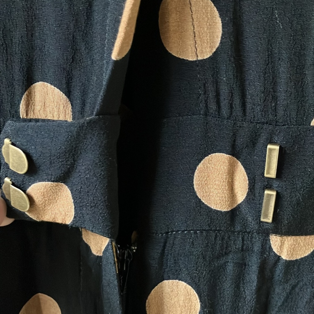 Anthropologie Loveland Wide-Leg Jumpsuit Polka Dots Black/Tan Size 4 - Picture 8 of 16